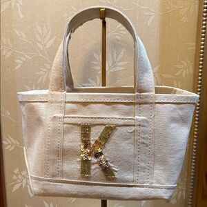 Anthropologie Maeve The Hartley Monogram "K" Beaded Canvas Tote 💼 Bag